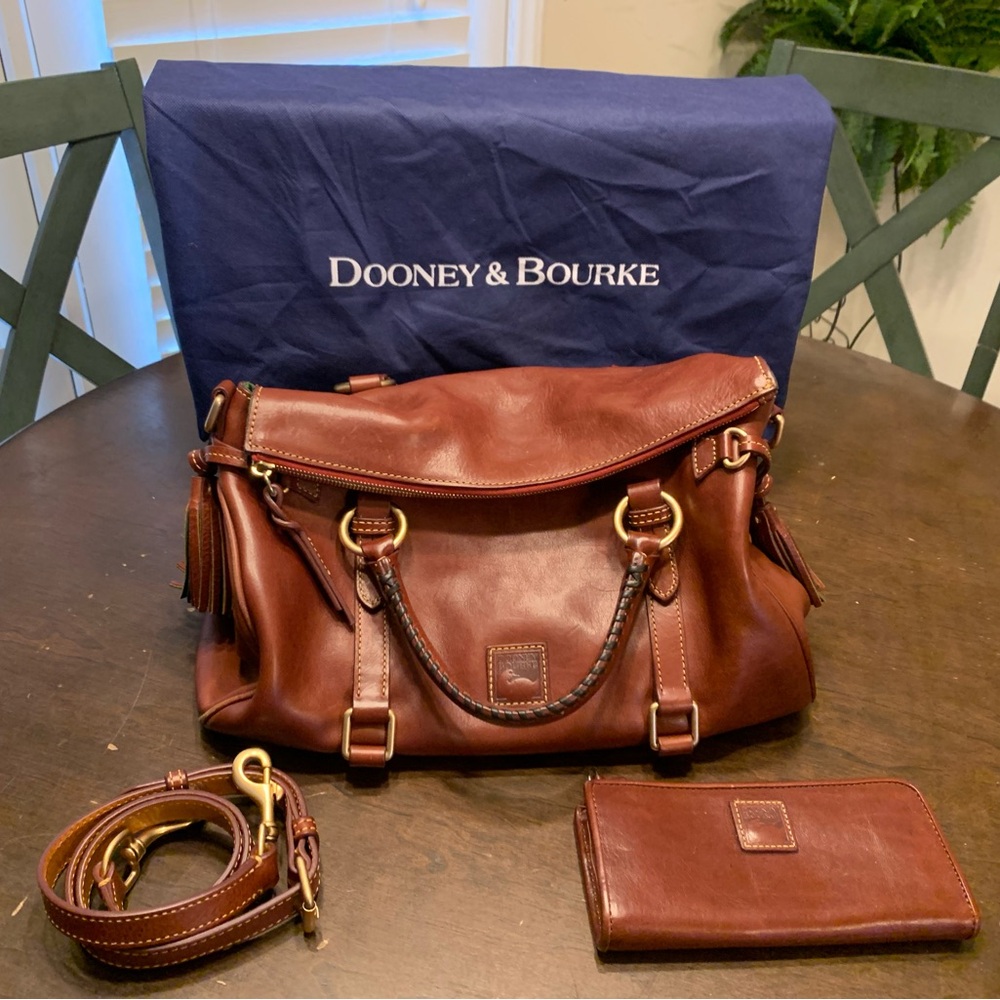 Dooney & Bourke Ginger Florentine Large Leather Tasseled Satchel Bag and Wallet